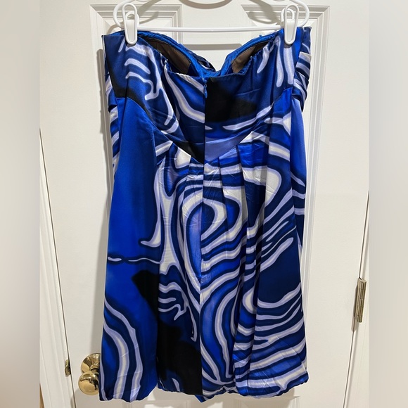 Cache Size 8 Blue & Black Silk Strapless Dress - Picture 4 of 5